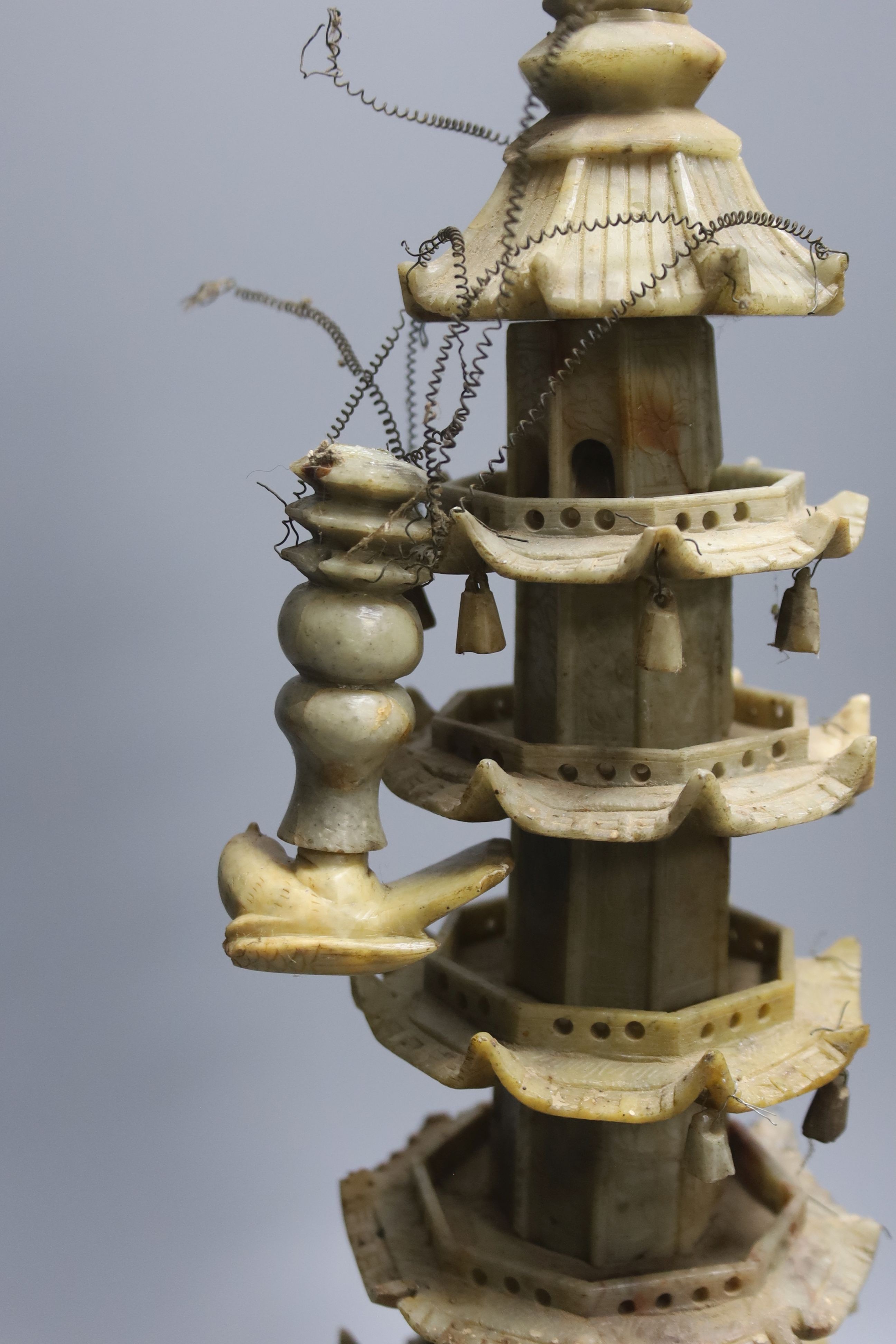 A Chinese soapstone model of a pagoda, early 20th century, 42cm
